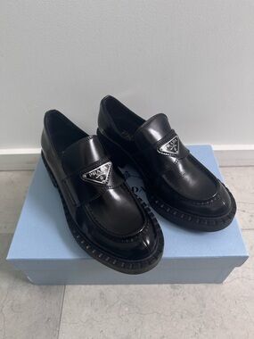 Prada women’s black brushed loafers size IT 36/US 6 with box